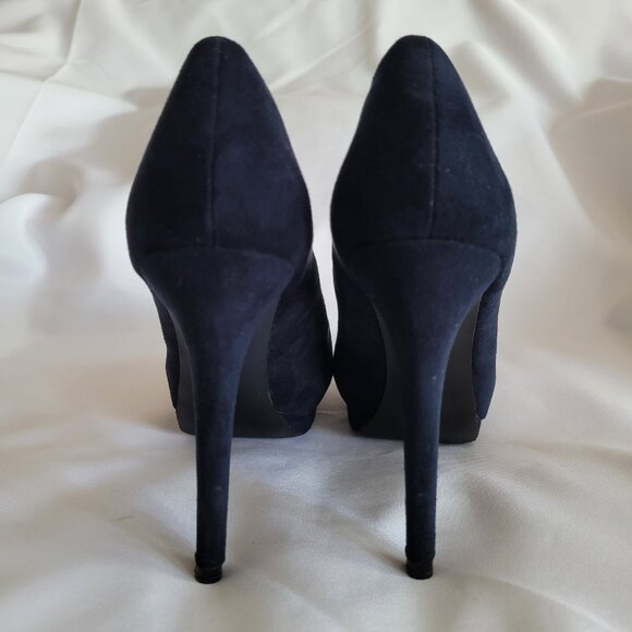 Zara Suede Platform Ultra High Heel Stilleto Pumps SZ 38 (7.5) Navy Blue - Picture 6 of 15
